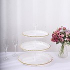 White Gold 15  Plastic 3 Tier Metallic Round Cupcake Display Tower Lace Cut Rim