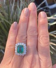 3 Ct  Vintage Art Deco Emerald   Diamond Halo Ring 14k Yellow Gold Finish