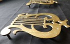 Antique Pair Of Cast Brass Lyre Shaped Flat Iron Trivet G