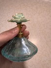 Vintage Mid-century I w  Rice   Co  Aqua Blue Crackle Glass Perfume Bottle