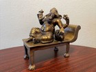 Vintage Brass Reclining Ganesha Statue Hindu Elephant God Deity Icon Relaxation