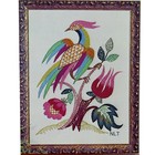 Vintage Crewel Embroidery Kit Jacobean Plumaged Bird Flowers Greenery Colorful