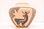 Vintage Zuni Pottery Olla Heartline Deer Pot Vase Pictorial Native American