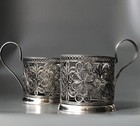 Vintage Russian Ussr Podstakannik  Filagree Tea Glass Holder Set Of 2