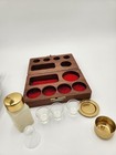 Vtg Portable Communion Set For 4 In Solid Wood Case Hinged Lid Brass Latch  read