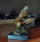 Vintage Bronze Sculpture Statue Woman Nude Marble Deco J patoue Rare Decor Old