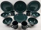 12 Pc Enamelware Green White Speckled Plates Bowls Mugs Set Camp Hike Hunt Lot