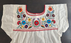 Mexican Peasant Blouse Ivory White Hand Embroidered Flowers Manta Sheer L New