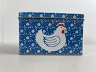 5 5x3 5  Vtg Metal Hinged Recipe File Box Blue White Chicken Hen Calico