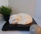 Vintage Ceramic Sleeping Persian Cat Figurine White Fluffy Kitty Statue Unmarked