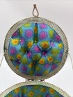 Vintage 1960-70s Green Round Groovy Flower Power Woven Wicker Sewing Basket