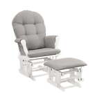 Rocking Chair Glider And Ottoman Baby Seat  White Finish With Gray Cushions Us
