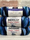 3 Skeins Bernat Super Value Yarn  Ocean Stripes blues new