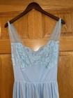 Vtg Vanity Fair Women   s Slip Size 38 Blue Nylon Sheer Lace Solid