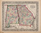1869 Map Georgia - Alabama Original  13 25x11  St Marys  Savannah - Mobile