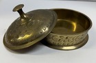 Vtg Brass Etched Round Box 2 Pc Jewelry Incense Vanity Trinket India 1957