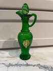 Vintage Emerald Green Glass Bath Bottle Refillable Decanter Gold Tulip 9   