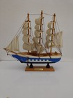 Antique Vintage Sailing Ship Model Handmade Wood   Fabric Decor