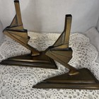 Pair Of Vintage Mcm Solid Bronze Bookends Abstract Geometric Design Studio Heavy