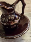 Japanese Moriage Redware Mini Creamer Pitcher And Matching Saucer Set Features A