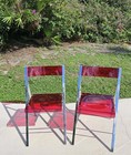 Rare 2 Mid Century Lucite Chrome Folding Party Chairs Cherry Red Original 