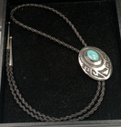 Vintage Sterling And Turquoise Bolo With Sterling Tips  48 5 G  Statement Piece 
