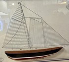 Vintage Wood Half Hull Model Ship On Glass Over Print Of Ship  america  9  X 11 