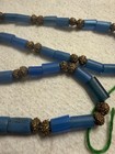 Vintage African Blue Glass Trade Beads Strand Brass Spacers Tribal Boho Jewelry 