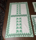 4 Pcs Hardanger Norwegian Embroidery Handmade Table Doily runner Green On White 