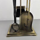 Vtg Antique Brass Fireplace Tool Set  Poker  Tongs  ash Shovel  brush And Stand