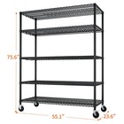 5-tier Rolling Wire Shelving Unit - Heavy Duty  Adjustable  75 6   High   Black