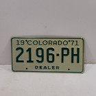 1971 Colorado Dealer Expired License Plate 2196-ph Man Cave Bar