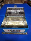 Vintage Linette Tin Metal Trinket Box Bank Blue Floral Made In Reading Pa