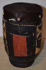 Handmade 12  Tall Hand Drum-leather Skin W Hair-wood-music Instrument-black Fur