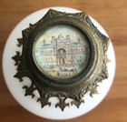 Antique French Opaline Perfume Bottle With Eglomise  grand Tour  Topper   4 In 