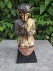 Burmese Buddhist Devotee 38cm Antique 19th C Gilt Lacquered Wood Myanmar