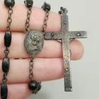 Vintage Sterling Silver Rosary Black Glass Beads Crucifix With Case