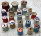 Lot Of 21 Vintage Original Wooden Sewing Thread Spools With Thread