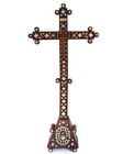 Antique Mother Of Pearl Inlaid Crucifix Franciscan Coat Of Arms 19th C Jerusalem