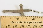 Antique Religious Milk Glass Cross Rosary Bead Sterling Silver Pendant Jesus  
