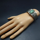 Old Harvey Era Hand Stamped Sterling Silver Turquoise Cuff Bracelet Vintage Pawn