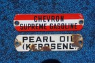 Chevron Gas   Oil Porcelain Pump Sign Lot Of 2