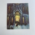 Vintage Mid Century Christmas Greeting Card Cathedral At Night Villagers In Snow