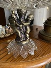 Vintage Hollywood Regency Cut Glass Pedestal Bowl Brass Cherubs 7 Inches Tall