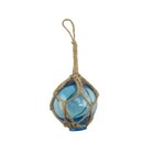 Nautical Rope Fishing Buoy Light Blue Glass Float Fish Net Ball Tiki luau Decor