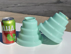 Vtg Pair Art Deco Mcm Glass Lamp Shades Seafoam Green Tiered Step 2 1 4   Vianne