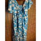 Vintage Hookano Hawaiian Maxi Dress Blue White Hibiscus Floral Print Size 20
