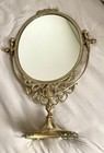 Vintage Brass Ornate Oval Vanity Dresser Mirror 19   x13  Swivel 