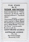 Australian  giant Brand  Licorice 1956  Film Stars Susan Haywood