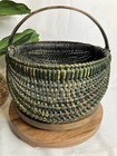 Vtg Buttocks Basket Handwoven Green Paint Melon Egg Gathering Rustic Primitive